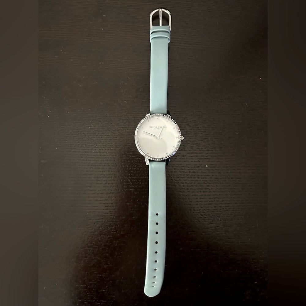 Olivia Burton rainbow turquoise leather strap watch 34mm